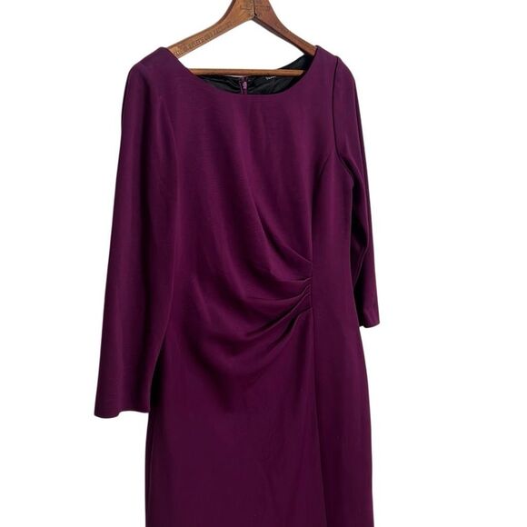 Tahari Ruched Waist Quarter Sleeve Back Zip Sheath Career Dress Wine Small - Picture 3 of 7